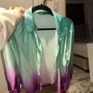 Zara Satin Ombre Green and Purple Blouse